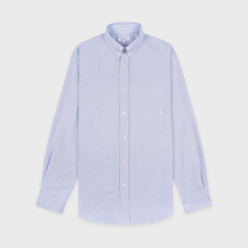 Sporty & Rich Navy Blue Striped Button Down Shirt